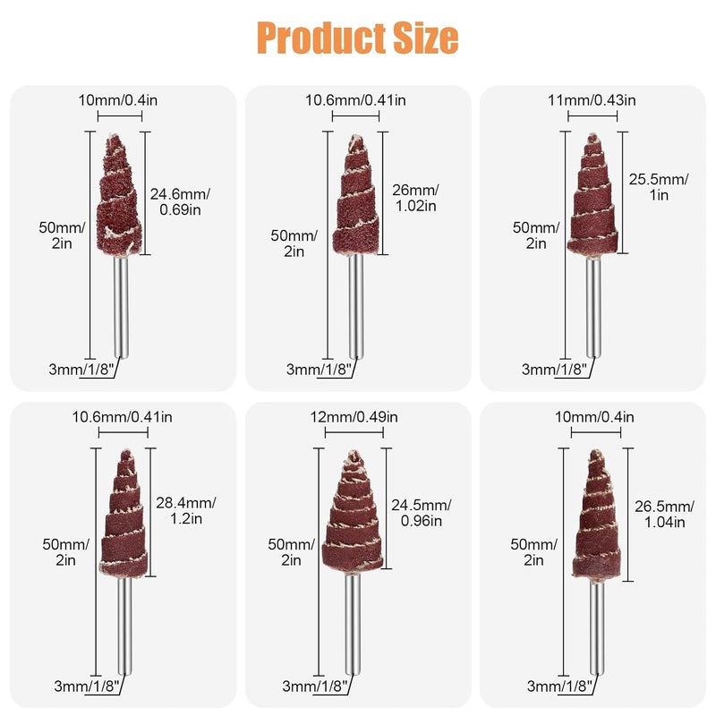 TSV 60Pcs Cone Shape Abrasive Flap Wheels, 1/8" Round Shank Flap Wheel Sander for Drill, 80/120/240/320/400/600 Grits Sandpaper Grinding Head for Groove, Corner Polishing - Image 3
